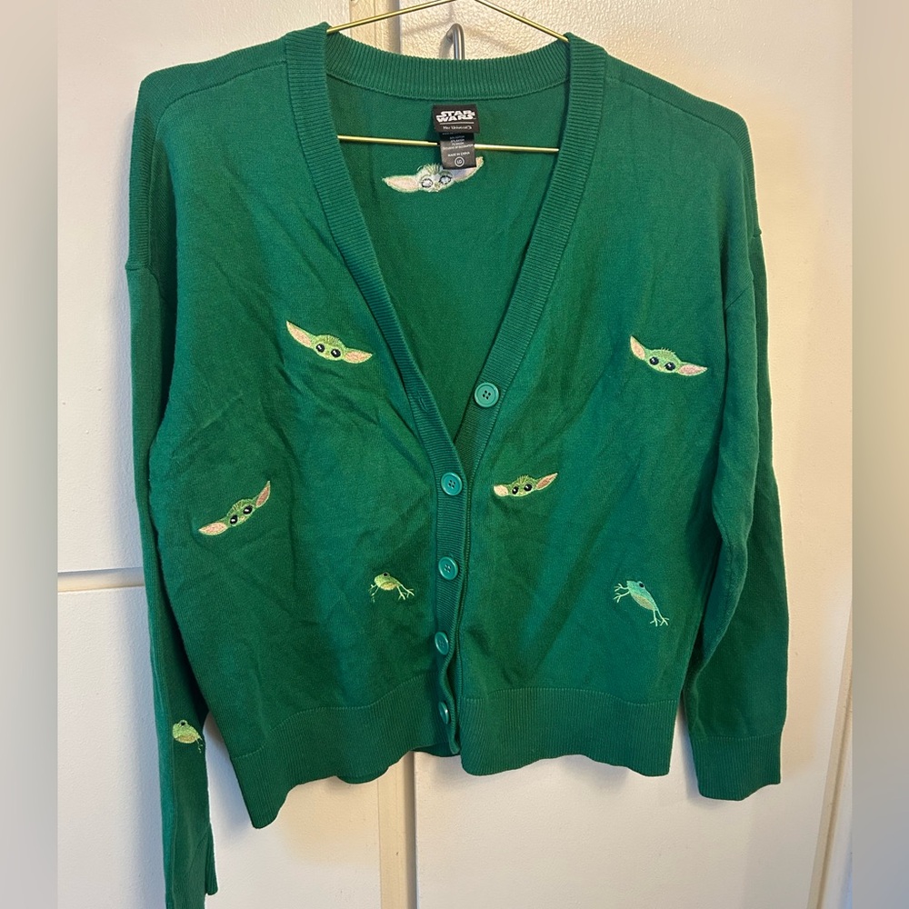 Her Universe Women's Sweater with Embroidered Grogu (Baby Yoda) Design